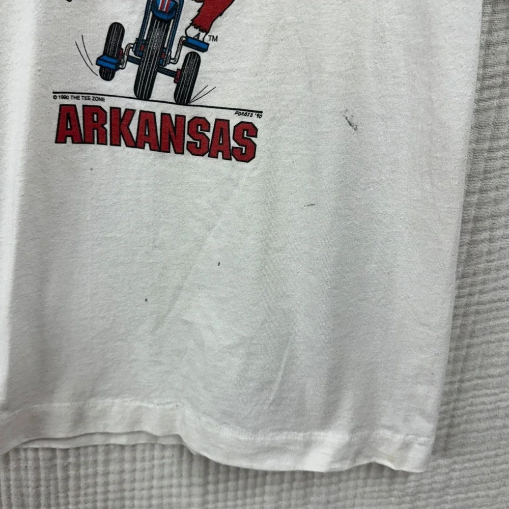 Vtg 90s Youth Arkansas Razorbacks USA Made T Shirt 14/16 measures Small flawed
